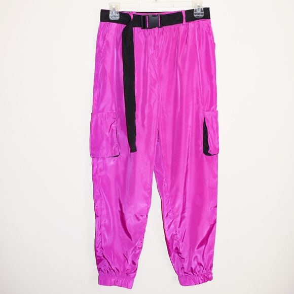 ✨️Barbiecore Polyester Cargo Belted Jogger Pants - Picture 1 of 7